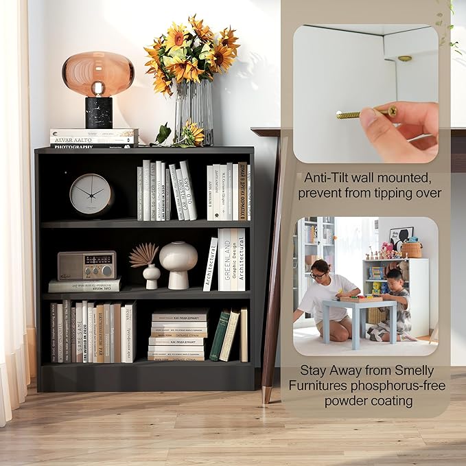 3-Tier Metal Open Shelf Bookcase, Bookcase with Adjustable Shelves, Floor Standing Book Shelf, Freestanding Display Storage Shelves, Curio Cabint Display Case for Small Places/Living Room/Corner