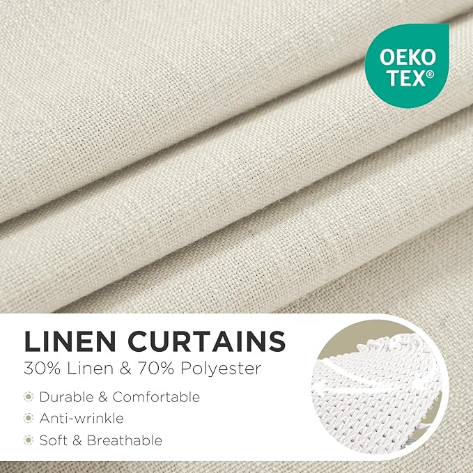 Joydeco Linen Curtains 96 inch Length 2 Panel Set, Light Filtering Curtain for Living Room Bedroom, 52 inch Wide Drapes with Rod Pocket Back Tab (96" Lx52 W, Ivory on Linen)