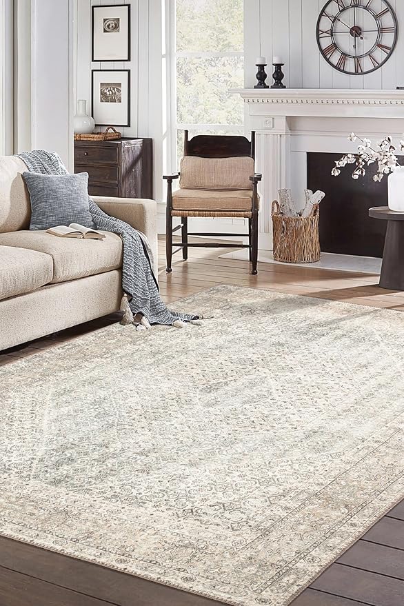 Keen Home Design 8x10 Rug - Machine Washable Area Rug with Non-Slip Backing, Ideal for Living Room, Dining Room, Bedroom - Vintage, Easy Clean, Durable, Low Pile Rug - (8' x 10')
