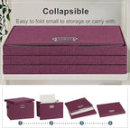 Large 17" 36 Quart Collapsible Stackable Storage Bins with Lids, 3 Packs Purple Linen Fabric Closet Boxes with Lids, Storage Cube Baskets Container Organizers for Bedroom Office (17x12x11)