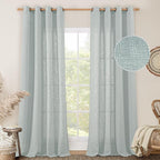 LAMIT Living Room Linen Curtains 95 Inch for Bedroom, Bronze Grommet Linen Textured Sheer Curtains Light Filtering Burlap Drapes for Farmhouse, 2 Panels, 52 x 95 Inch, Greyish Blue