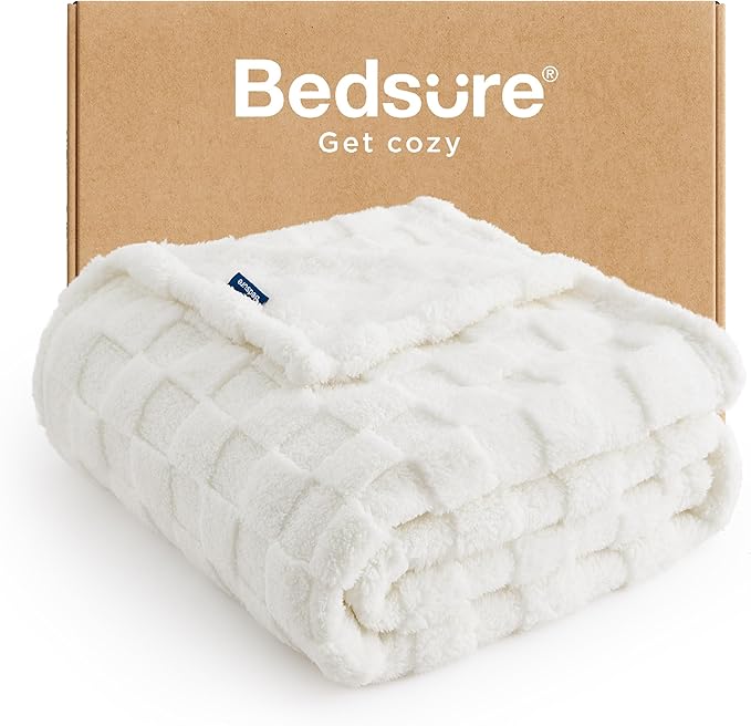 Bedsure GentleSoft White Throw Blanket for Couch - Checkered Fleece Blankets Gifts for Women Men Girls, Cute Soft Cozy Throw for Bedroom Home Decor Gifts, 50x60 Inches