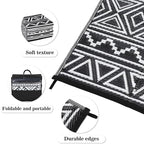 GAOMON Outdoor Plastic Straw Rug, 10'x14' Reversible Sage Green Patio Mat, Flower Modern Design for RV, Backyard, Deck, Camping, Picnic, Black/White(Bohemia)