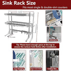 VNKZI Over Sink Dish Drying Rack, 3 Tier Full Stainless Steel Storage Adjustable Length (25.98'' to 36.61'') Kitchen Rack, Multifunctional Expandable Counter Organizer, Space Saver Dish Rack