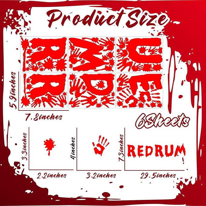 Halloween Decorations Stickers for Wall Bloody Handprint Decals for Bathroom Mirror Acrylic Halloween Party Supplies Decal Peel and Stick Scary Red Blood Stickers for Haunted House Party Home Office