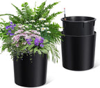 Tall Round Planter Set of 2, 19.5‘’ H x 19.9" Dia Large Planters for Indoor Plants with Built-in Drainage and a Water Level Monitor and Wheels for Patio, Porch, Living Room, or Home Office, Black