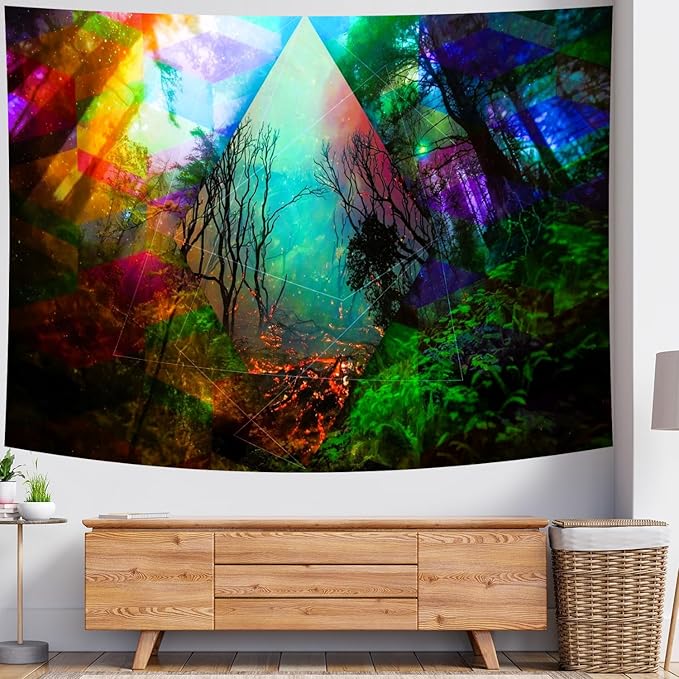 Delur Forest Tapestry Tree of Life Tropical Rainforest Tapestry Wall Hanging Colorful Nature Landscape Mystical Psychedelic Spiritual Headboard for Bedroom Living Room Home Decor (51.2" x 59.1")