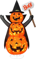 Halloween Decoration 4.3FT Retractable Jack-O-Lantern, 100 LED Collapsible Pumpkin Lantern with Black Star Hat, Plug in Halloween Lights with Stand for Indoor Outdoor Lawn Backyard Garden Decor