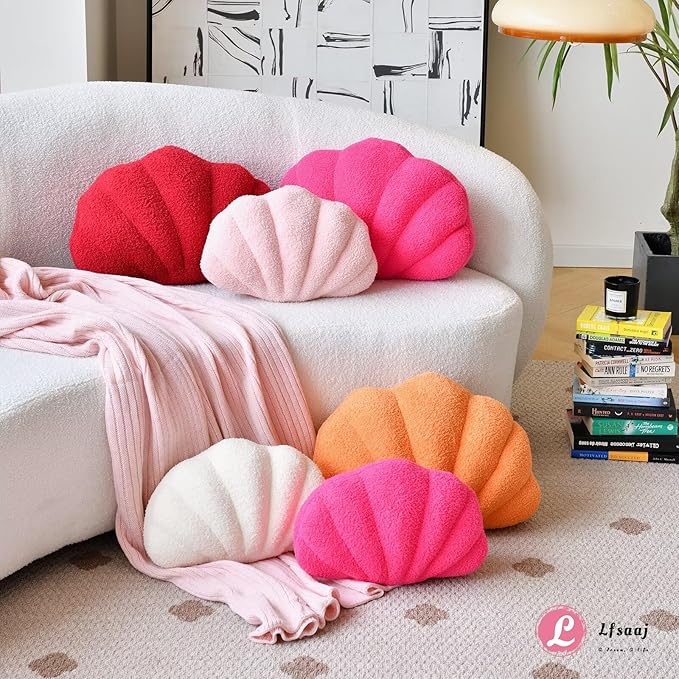 Pink Seashell Throw Pillows, Shell Shaped Throw Pillows, 13 Inch Soft Home Decorative Pillow Plush Cushion for Bed Couch Living Sofa Room Decor Accent Throw Pillow