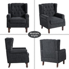 Lumibee High Back Accent Chair,Upholstered Wingback Armchair with Solid Wood Legs for Small Spaces,Comfy Single Sofa Chair for Living Room,Bedroom,Office-Black Blue