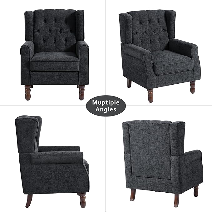 Lumibee High Back Accent Chair Set of 2,Upholstered Wingback Armchair with Solid Wood Legs for Small Spaces,Comfy Single Sofa Chair for Living Room,Bedroom,Office-Black Blue
