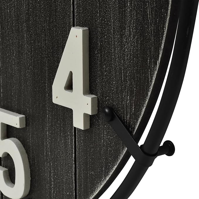 Large Old Town Farmhouse Wall Clock – 24 Inches Rustic Antique Wood with Metal Circle and Large Numerals, Silent Battery Operated Clock for Office, Kitchen, Bedroom, Living Room (Black)