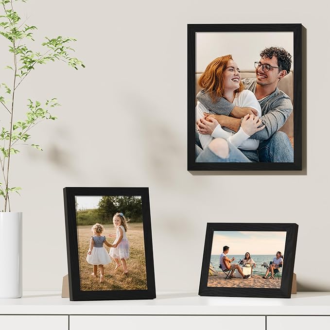 Vittanly 9x12 Picture Frames Set of 9, Shatter Resistant Plexiglass, Display 6x8 Pictures with Mat or 9x12 without Mat, Photo Frames for Wall or Tabletop, Engineered Wood, Black