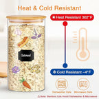 Glass Storage Jars 45 oz 4 Pcs Clear Glass Food Storage Containers with Airtight Bamboo Lid Stackable Kitchen Canisters for Candy, Cookie, Rice, Sugar, Flour, Pasta, Nuts