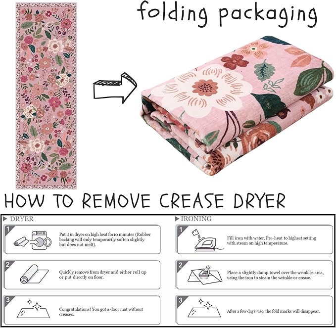 Runners for Hallways Kitchen Runner Rug Non Slip 2'x 10' Long Washable Rugs with Rubber Backing Soft Floral Carpet Runner for Hallways, Kitchen, Laundry, Bedroom, Bathroom(Pink)