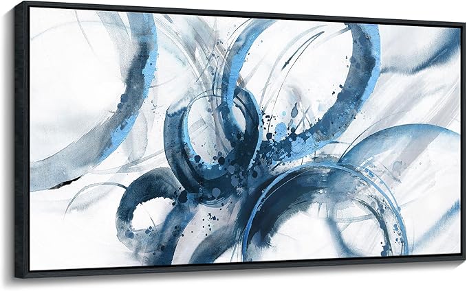AJAZIKO Blue Canvas Wall Art Abstract Art Wall Decor Wall Art for Living Room Framed Artwork for Walls Paintings for Bedroom Modern Pictures Wall Decor Office Decoration 30×60IN
