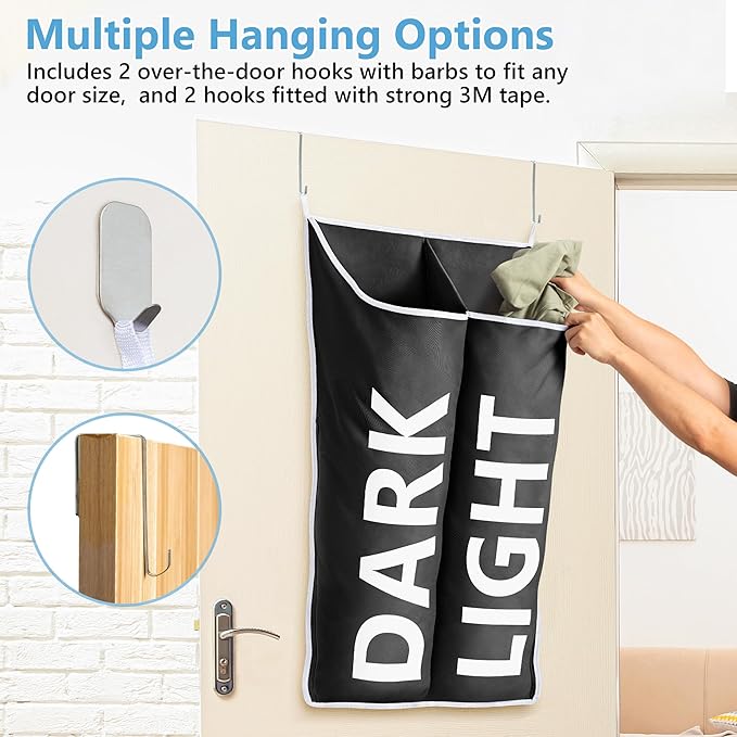 Hanging Laundry Hamper Bag XL 40x22", Space Saving over the Door Storage Bags, Behind the Door Hampers for Dirty Clothes & Wall Mounted Basket for Bathroom, Organizer for Small Room Spaces RV
