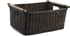 The Basket Lady Pole Handle Wicker Storage Basket, Extra Large, 20 in L x 16 in W x 10 in H, Antique Walnut Brown