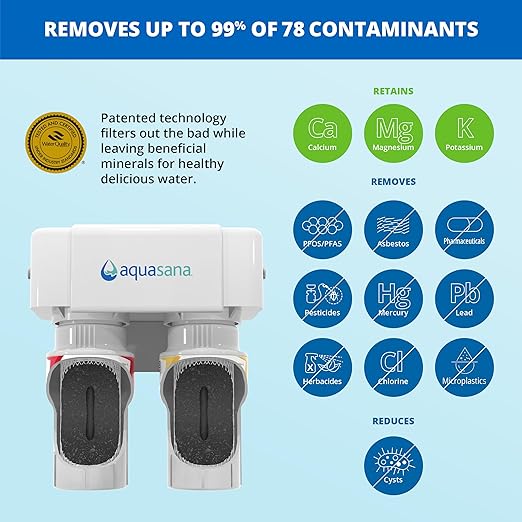 Aquasana Under Sink Water Filter System - Reduces PFAS, Lead, & Chlorine in Drinking Water - Under Counter Claryum Filtration for Kitchen - 2-Stage - Brushed Nickel Faucet - AQ-5200.55