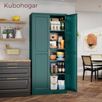 71" Metal Pantry Cabinet, Tall Kitchen Pantry Storage Cabinet with 4 Adjustable Shelves and Gold Handles, Green Cupboard for Kitchen, Dining Room, Living Room