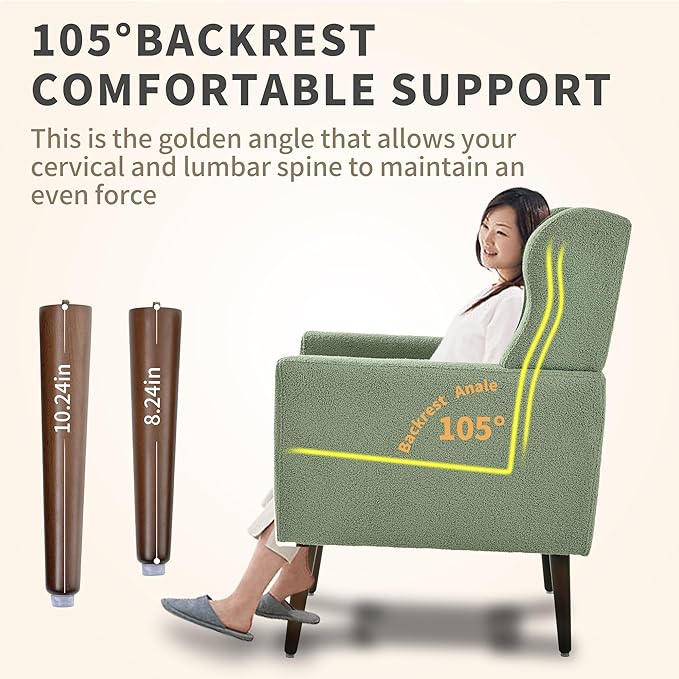 Accent Chair Set of 2, Upholstered Armchair with Pillow, Teddy Single Sofa Chair with Lounge Seat and Wood Legs for Living Room Small Spaces