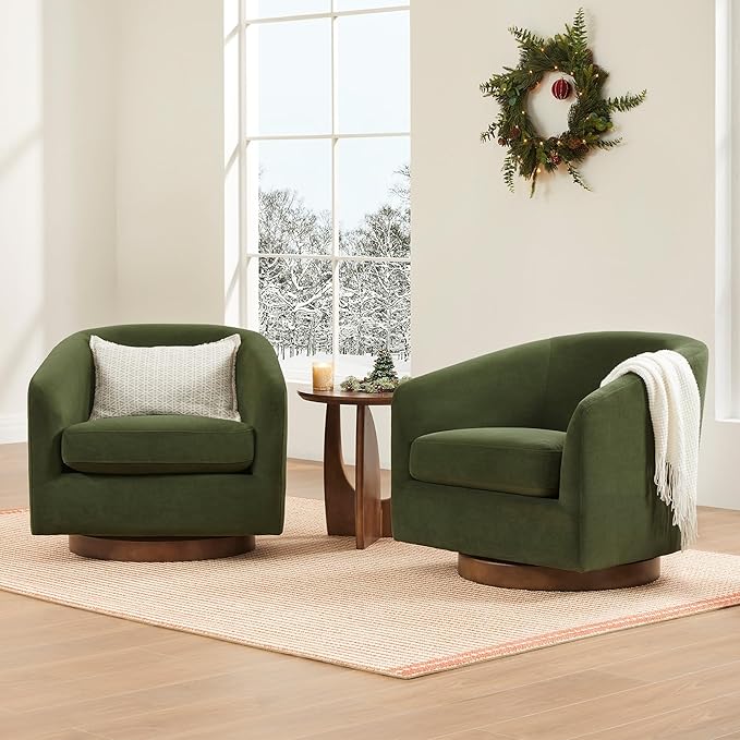 CHITA Swivel Accent Chair, FSC Certified Upholstered Velvet Barrel Chair for Living Room, Fully Assembled, Forest Green