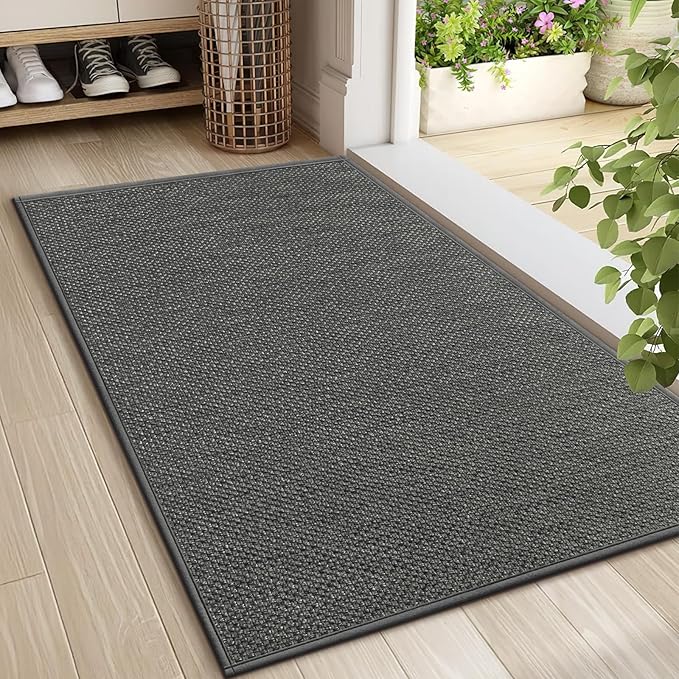 LEKEEPGO Door Mat 24"x36", Non Slip Door Mat Indoor Entrance, Rubber Backing Front Indoor Door mat Washable Absorbent Low-Profile Entryway Entry Resist Dirt Inside Door Mats, Grey