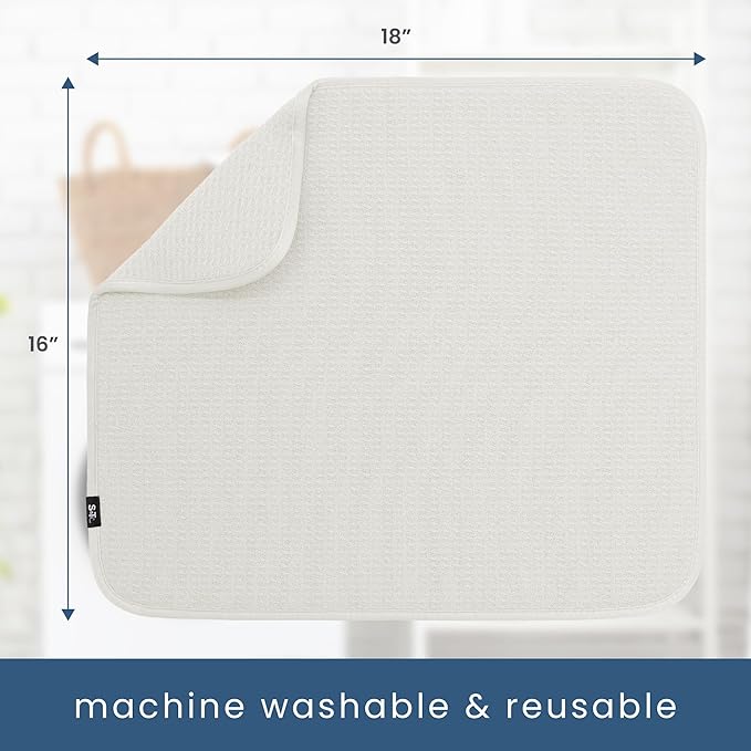 S&T INC. Dish Drying Mat, 16” x 18”, Absorbent Microfiber Kitchen Counter Mat, Dish Drying Pad for Dishes, Utensils, Pots and Pans, Large, Cream