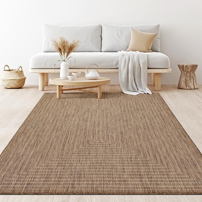 Adiva Rugs Outdoor Indoor Area Rug, Weather Resistant, Easy to Clean, Stain Resistant Floor Mat for Dining Room, Backyard, Deck, Patio (Wooden, 9' x 12')
