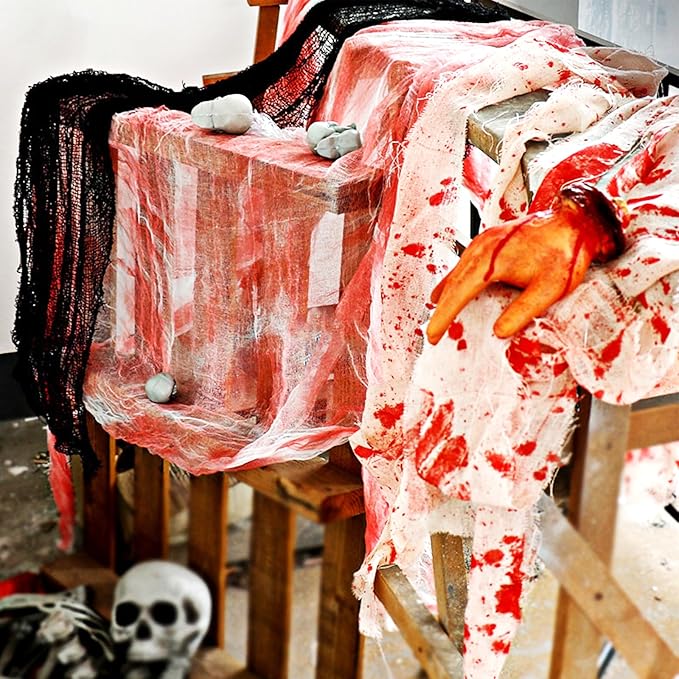 Wholelovein 2 PCS Halloween Creepy Cloth 800 Inch Bloody Scary Blood Gauze Bandages Decorations