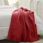 Amélie Home Chenille Knit Throw Blanket for Couch, Chevron Texture Decorative Soft Blanket for Sofa, Bed & Chair, 50"x60", Red