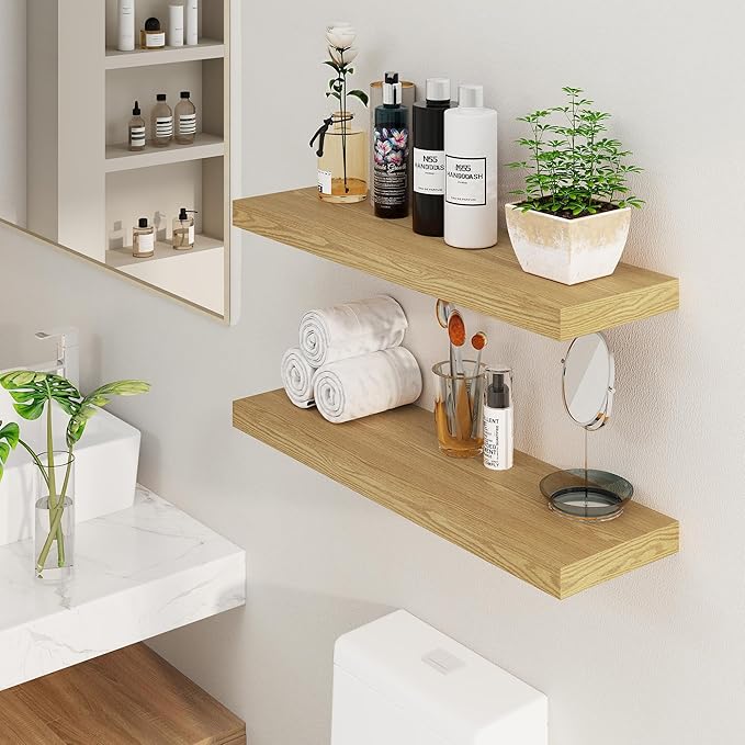 Fun Memories Floating Shelves 36 Inch Long, Deep Floating Shelf for Wall, 36 x 8 Floating Shelves Set of 2, 8 Inch Deep Wall Shelf for Living Room, Kitchen, Bedroom, Large Storage Shelves, Oak Color