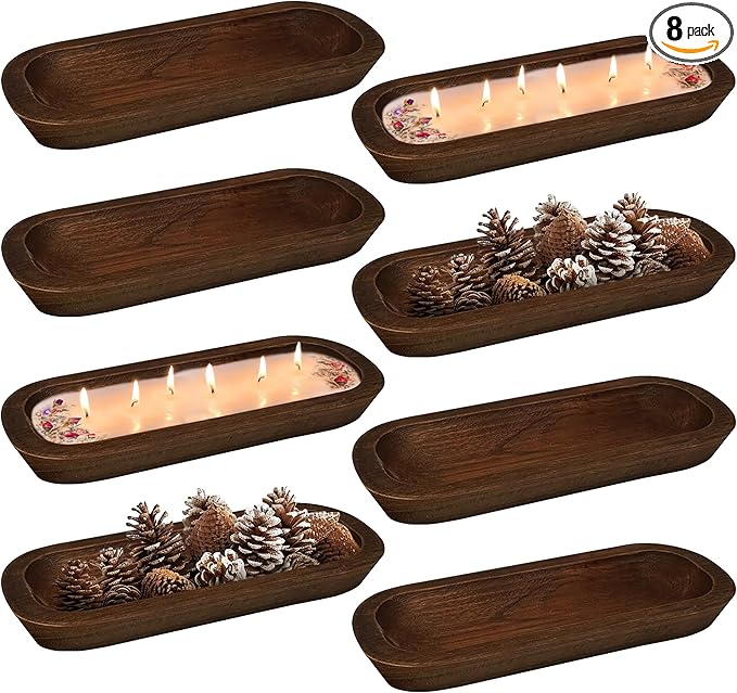 Royxen 8 Pack Dough Bowl for Candle, Wooden Dough Bowls Paulownia, Rustic Bowl Vintage, Bowls for Candle, 14.5 x 5.5 Inch, Brown