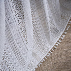Sutuo Home Cream White Crochet Boho Curtain 84 Inches Length, Sheer Lace Handmade Tassels Knitted Window Treatment Vintage Rustic Bohemian Farmhouse Drape for Bedroom Rod Pocket 1 Panel 59" W x 84" L