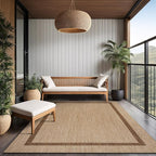 Bordered Outdoor Rug 6x9 Washable Outside Carpet for Indoor Patio Porch Waterproof Easy Cleaning Non Shedding Area Rugs Jute Beige - Nut Brown 6 x 9