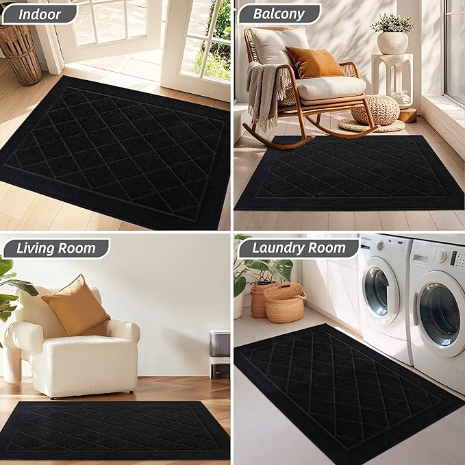 BEQHAUSE Dirt Trapper Door Mat 24" x 36", Doormat Non-Slip Entryway Rugs Washable, Dog Door Mat Stain Resistant and Absorbent Welcome Floor Mat for Front Back Door, Muddy Wet Shoes & Paws, Black