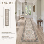 Washable 2.6x12 Runner Rug - Area Rugs Neutral Vintage Distressed Floral Farmhouse Boho Large Soft Floor Rug Indoor Carpet for Hallway Entryway Kitchen Home - Forest Green Orange