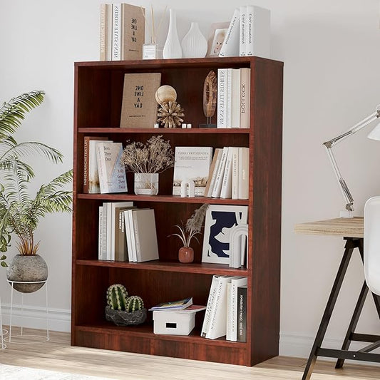 Bookshelf, Open Modern Bookshelf, 4 Shelf Bookcase with Freestanding Display Storage, Wooden Book Shelf for Bedroom, Living Room, Dinning Room, Office, 48 Inch, Brown