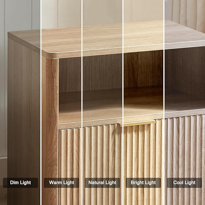Fluted Nightstand Set of 2 - Natural Oak