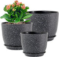 Plant Pots 10/9/8 inch, Set of 3 Modern Decorative Plastic Planters with Drainage Holes and Saucers for Garden House Plants, Flower Pots for Indoor Outdoor Plants, Speckled Black