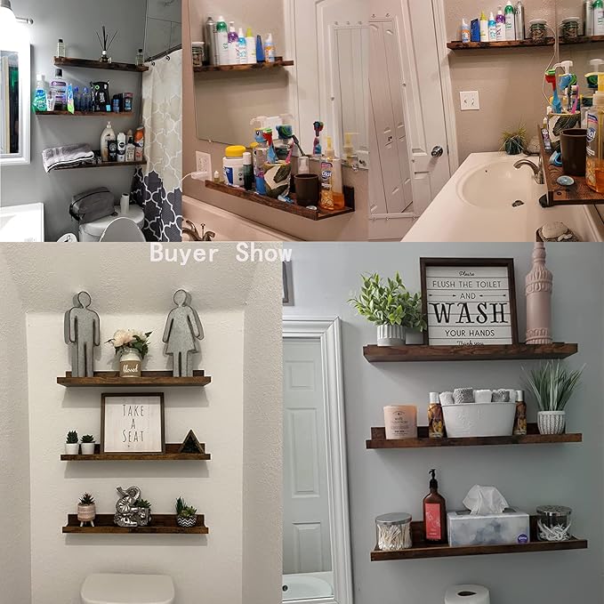 Giftgarden 24 Inch Floating Shelves Wall Mounted Set of 3, Rustic Large Wall Shelves Picture Ledge Shelf for Bedroom Living Room Bathroom Kitchen, 3 Different Sizes