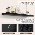 RICHFOCUS 55Inch Floating Shelves for Wall 1 Pack Shelves for Bedroom|Kitchen|Bathroom Wall Mounted Rustic Wood Floating Shelf with Invisible Brackets for Books|Storage|Decor, Black