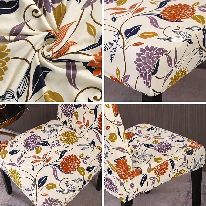 JQinHome Pattern Chair Covers for Dining Room Set of 6, High Stretch Removable Washable Parsons Chair Slipcover for Home Party Hotel Wedding Ceremony (Flower,6PCS)