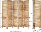 Room Divider with Shelves, Privacy Screen, Room Dividers and Folding Privacy Screens, 5 Panel Wood Temporary Wall Partition Separation Separator, Natural