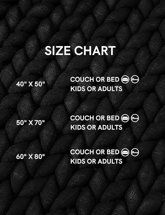 YnM Chunky Throw Blanket, Medium-Weight, Hand Knitted, Skin Friendly, Ventilated and Breathable, Machine Washable, Home Décor Piece for Couch, Sofa and Bed (Black, 50x70 Inch)