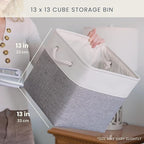 OrganiHaus 13x13 Cube Storage Bins 4 Pack, Foldable Cube Storage Organizer w/ Rope Handles, Collapsible Fabric Bins for Toys, Clothes & Closet Organization, Fabric Square Baskets - Gray/White