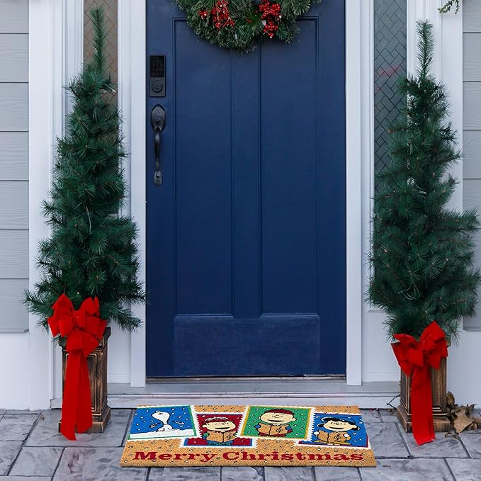 Gertmenian Peanuts Snoopy Coir Doormat - 2x3 Welcome Mat (2-Pack), Ideal for High Traffic Areas in Front Door, Garage, Entryway - Peace & Joy, 80023