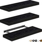 QEEIG Floating Shelves for Wall Bathroom Shelf Bedroom Kitchen Living Room Hanging Book Shelves Small Farmhouse Decor 16 inch Set of 3, Black (015-B3)