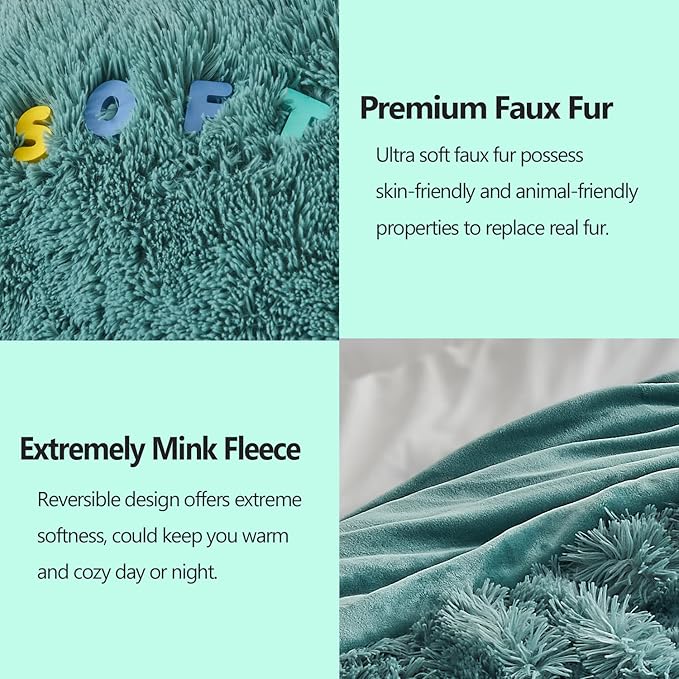 GONAAP Fuzzy Faux Fur Throw Blanket Light Teal Super Soft Cozy Plush Fuzzy Shaggy Blanket for Couch Sofa Bed (Light Teal, Throw(50"x60"))