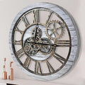 The B-Style Large Wall Clock 24 inch Moving Gear Wall Clock Oversized Vintage Farmhouse Wall Clocks for Living Room Decor Rustic Industrial Wood Clock (Silver Gray and Bronze)